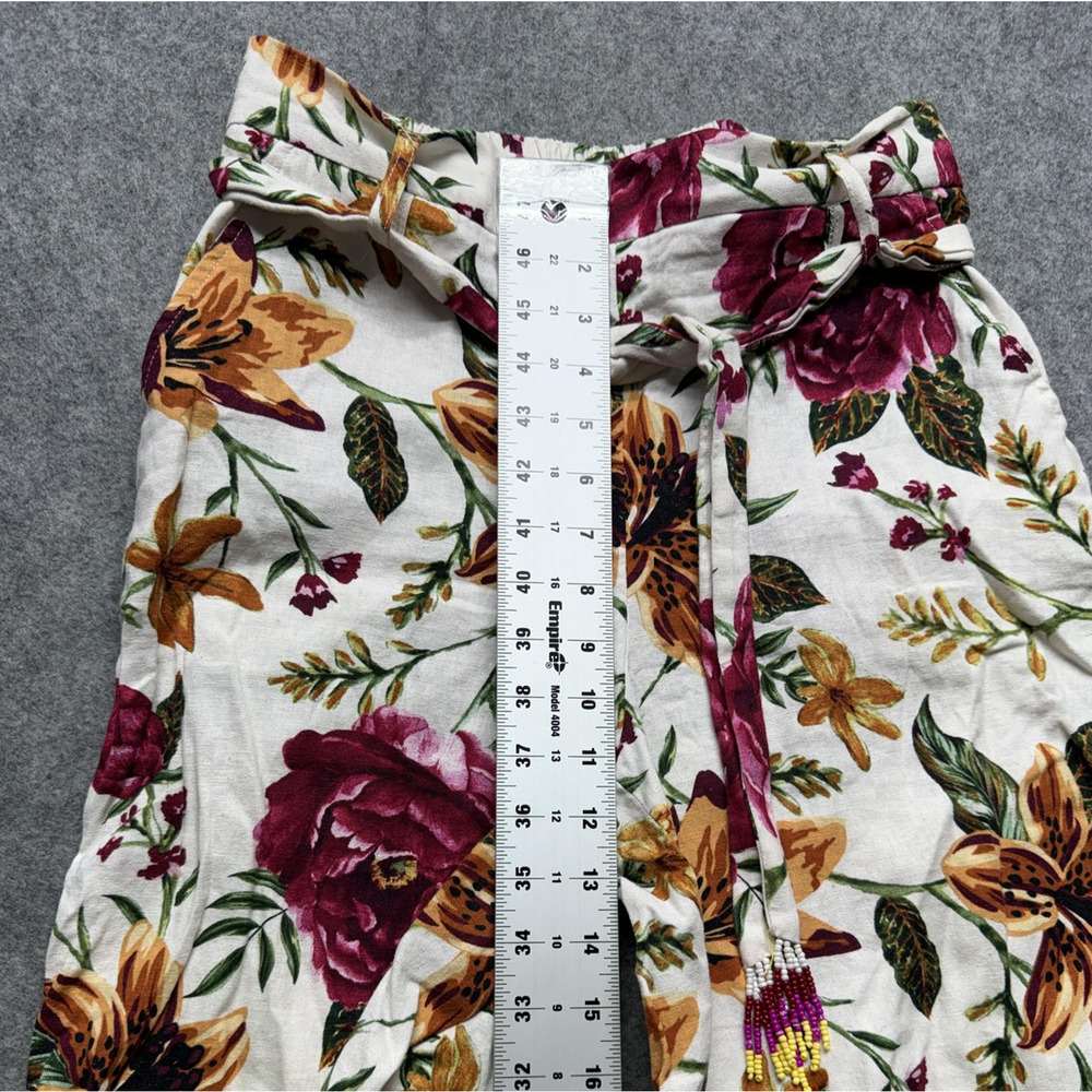 Joie Pants Womens 4 Pink White Floral Linen Blend Wide Leg Paperbag Waist Crop - Picture 4 of 14